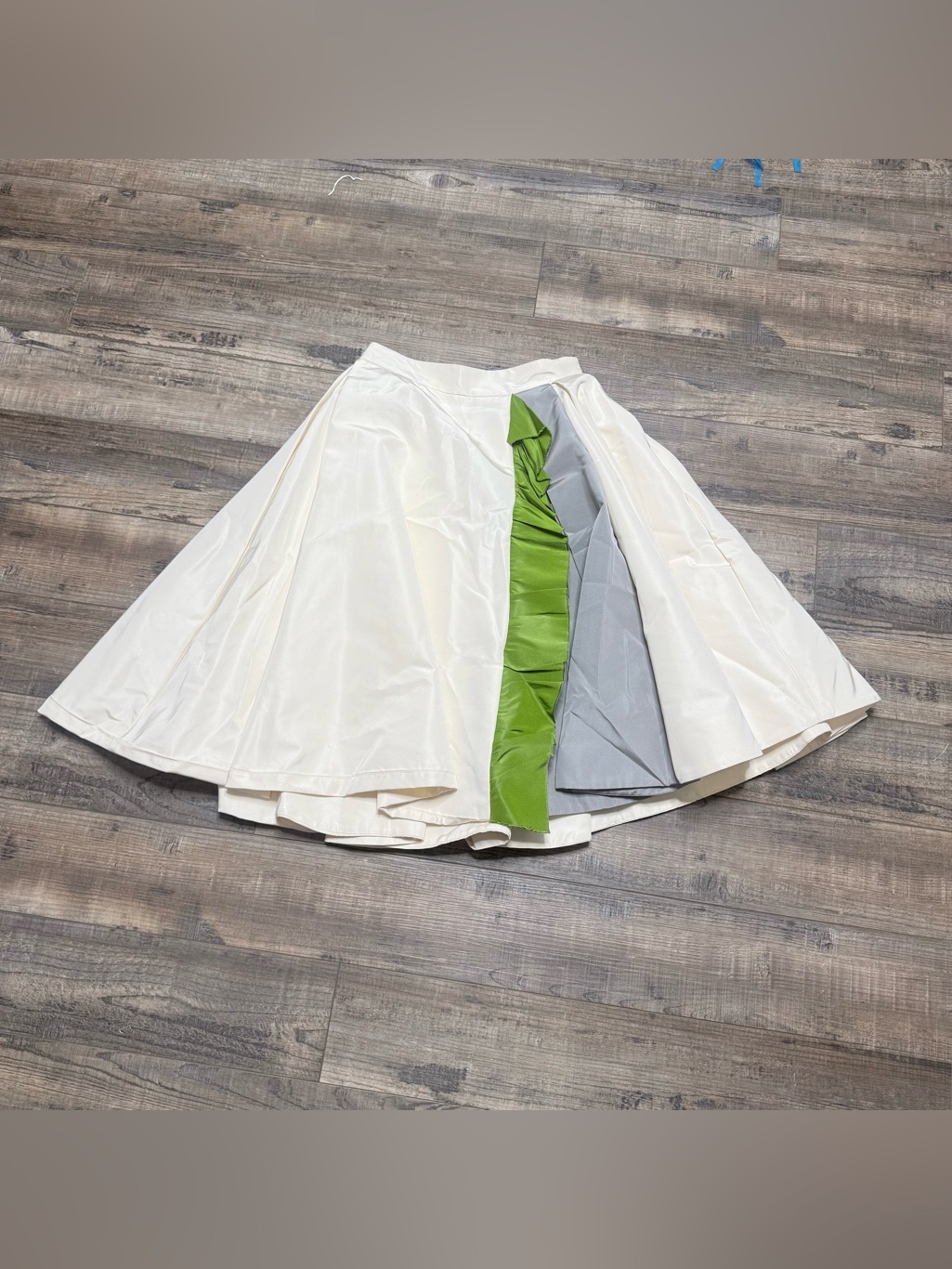 Prada Silk A-Line Skirt Colorblock Green Gray Panel Women's Size 38 Eu 2 Us